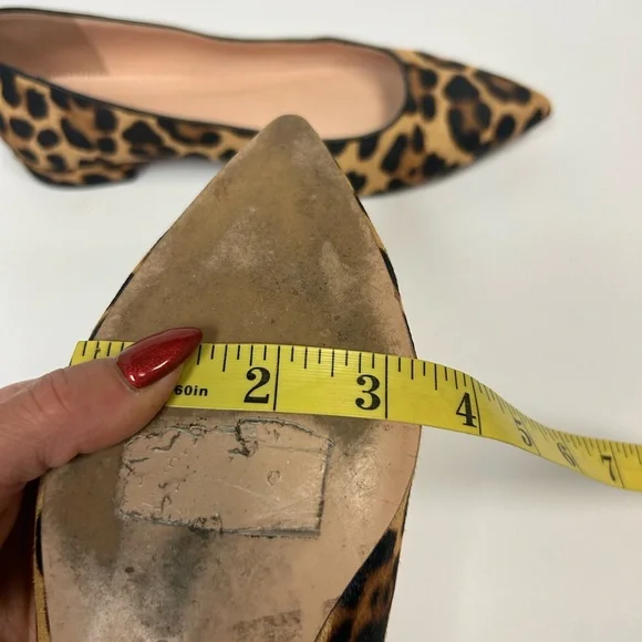 J Crew Leopard Print Shoes Women 9 Calf Hair Ballet Flats Pointed Toe Tan Brown - Picture 13 of 14